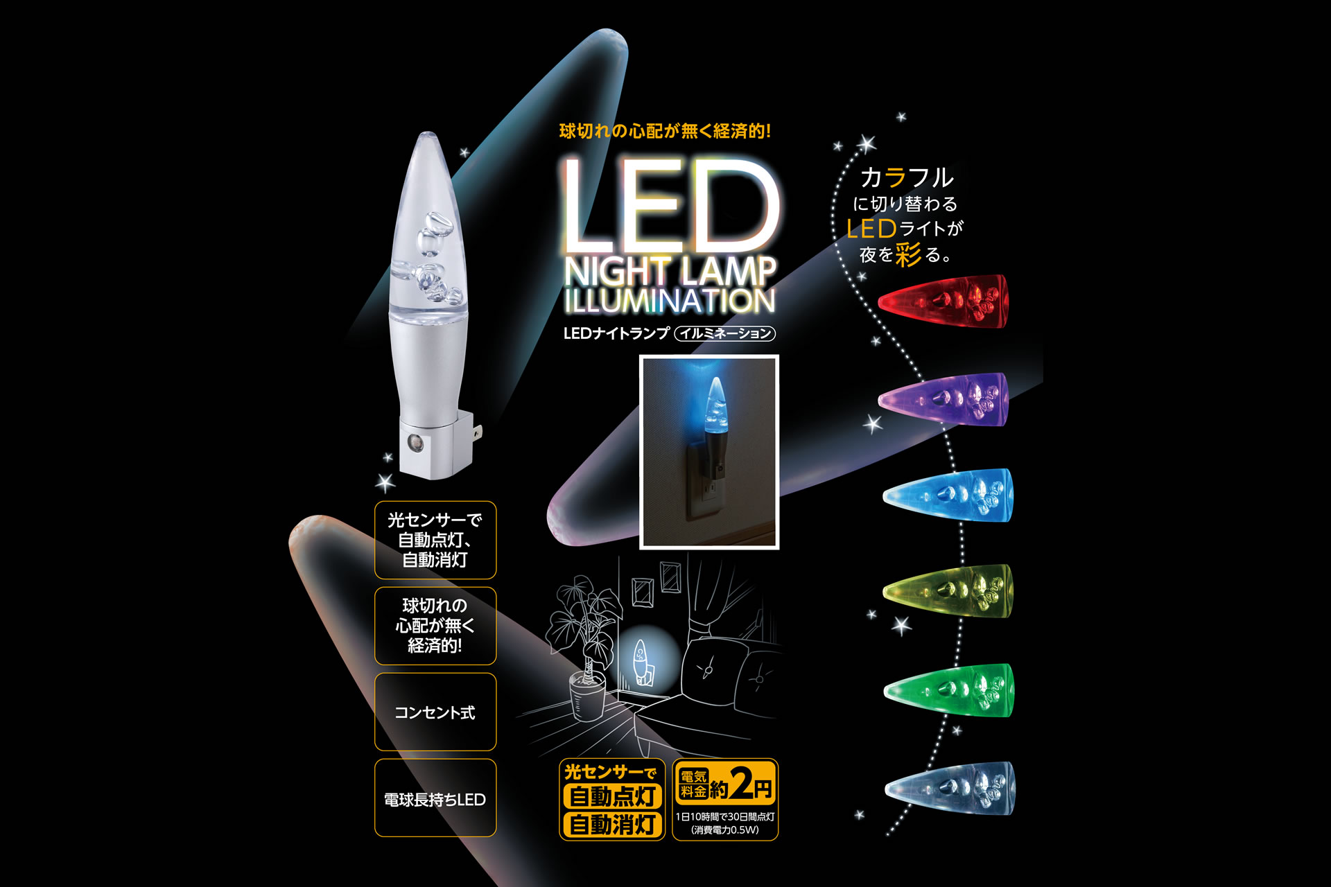 商品紹介 Led ナイトランプ イルミネーション セーブ インダストリー株式会社 生活用品 アイデア商品の企画開発から製造 卸まで 一貫システムのセーブ インダストリー